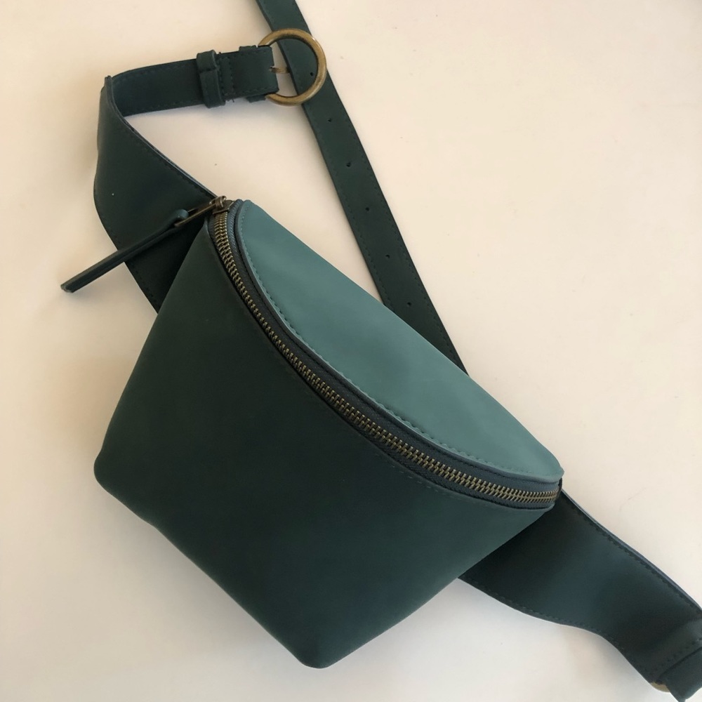 Green faux suede fanny pack